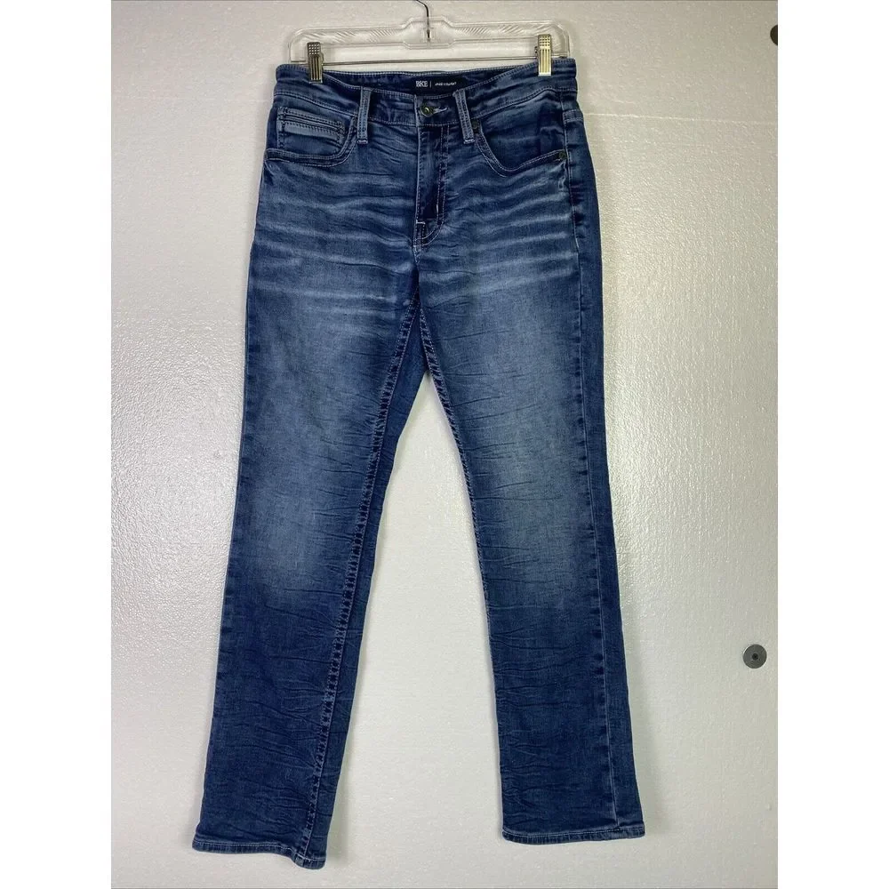 BKE Jake Jeans Mens 30X30 Straight Mid Rise‎ Distressed Blue Stretch Denim